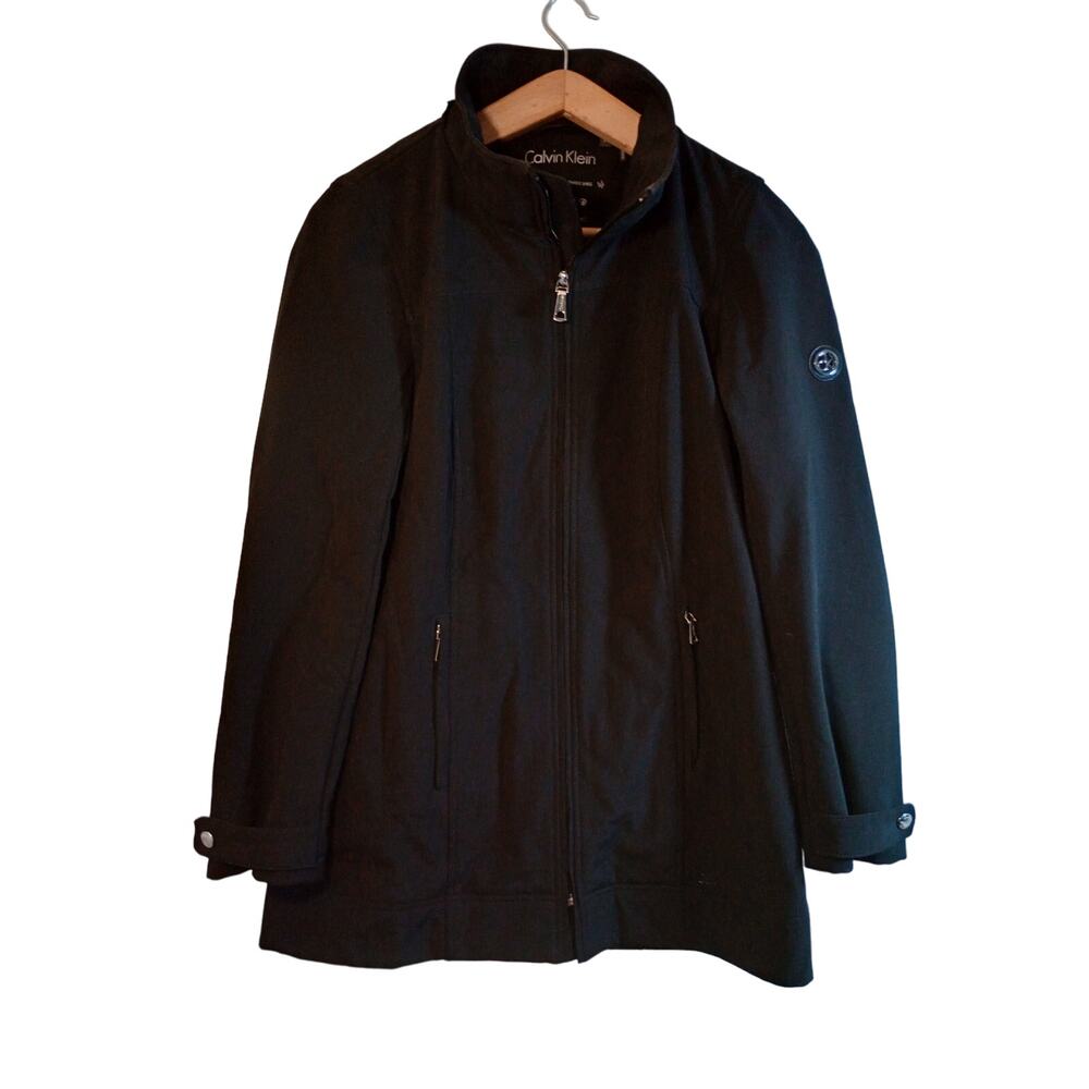 Calvin Klein Womens Black Full Zip Fleece Lined Stretch Jacket Size S Coat